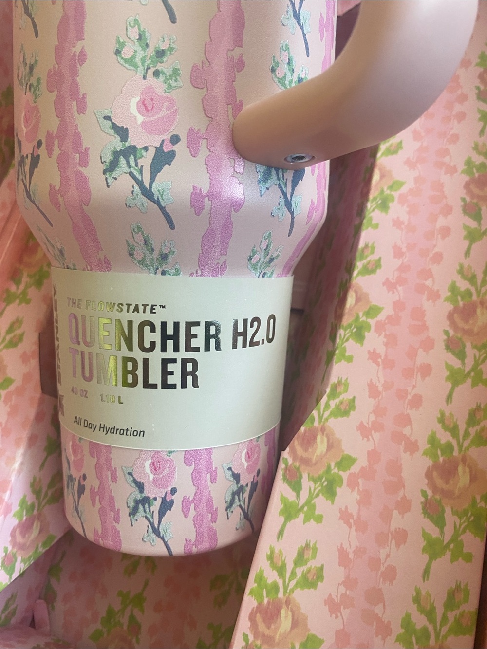 Stanley Pink Floral Quencher Tumbler with Gold Accent - Picture 7 of 14